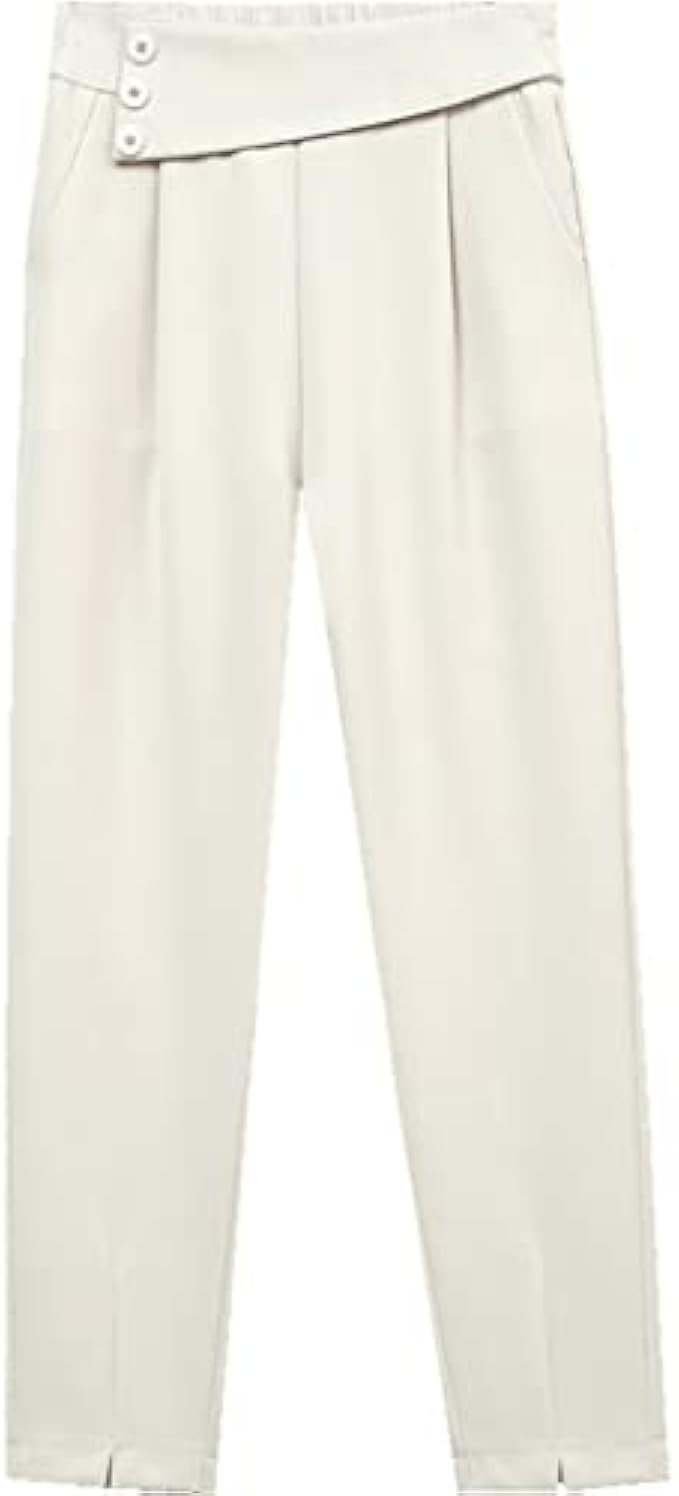 JKUYWX Elegant Suit Pants Women High Waist Ice Silk Pants Fashion Lady Pencil Pants Casual (Color : D, Size : S Code)