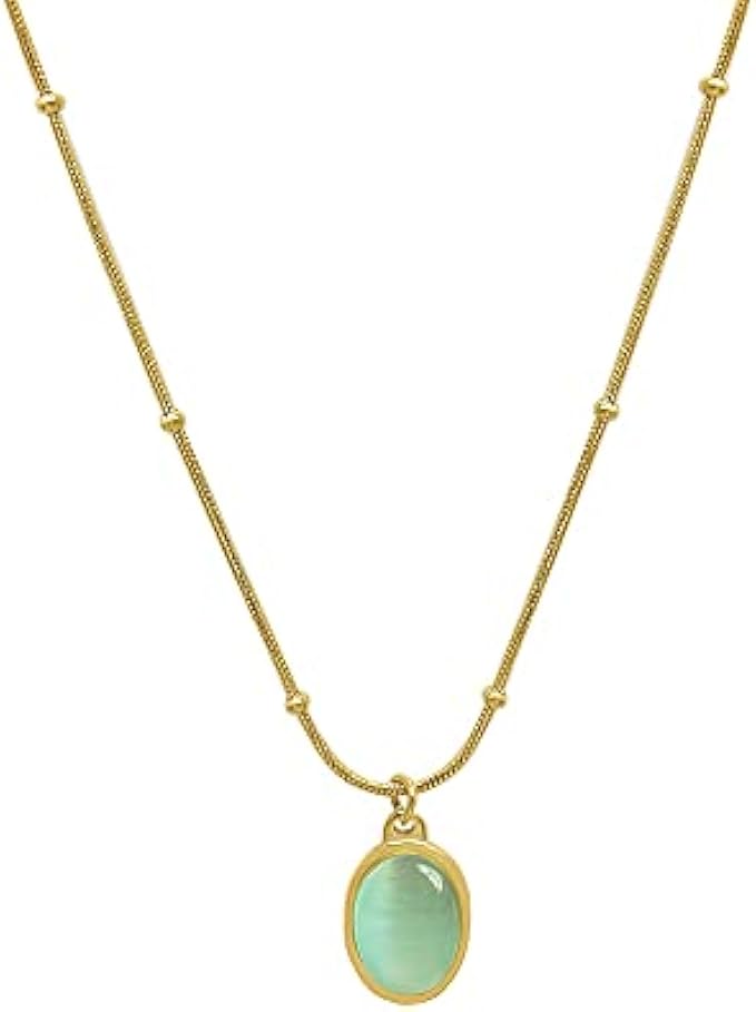 Moonffay Green Pendant Gold Necklace for Women,Charm 18k Gold Plated Stainless Steel Chain Non Tarnish Choker Necklaces Girls Jewelry