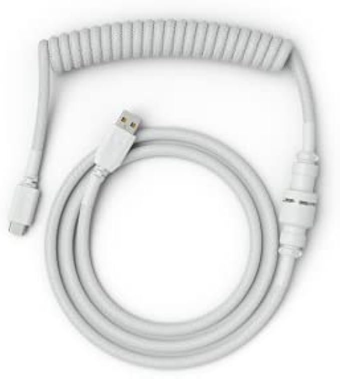 Glorious Coiled Keyboard Cable – Coiled USB C Cable Artisan Braided Cables for Mechanical Gaming Keyboard Coiled Cable - Custom Keyboard Cable (White)