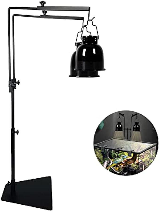 kathson 2 Hooks Reptile Dual Lamp Stand Adjustable 15 to 36.2" Reptile Basking Metal Lamp Holder Bracket Heat Light Hanger Holder Floor Light Support for Snake Lizard Turtle Amphibian