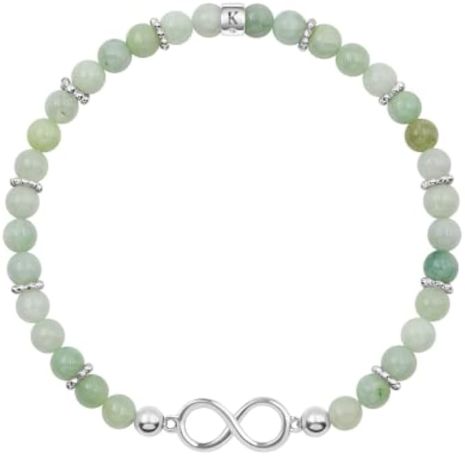 KARMA AND LUCK - Shaman of Abundance - Women's Jade Stones 925 Sterling Silver Infinity Bracelet. Protection Bracelet for Women. Ready to Gift for Her. Size: 6.5" stretch