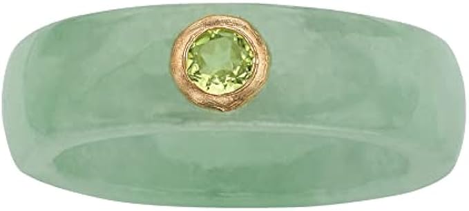 PalmBeach Jewelry 10K Yellow Gold Round Genuine Black or Red or Green Jade With Genuine White Topaz or Garnet or Peridot Accent Bezel Set Ring