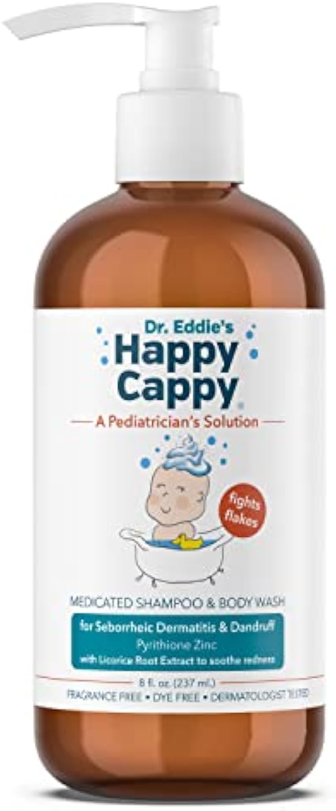 Happy Cappy Dr. Eddie’s Medicated Shampoo for Children, Treats Dandruff & Seborrheic Dermatitis, No Fragrance, Stops Flakes and Redness on Sensitive Scalps and Skin, Cradle Cap Brush Not Needed, 8 oz