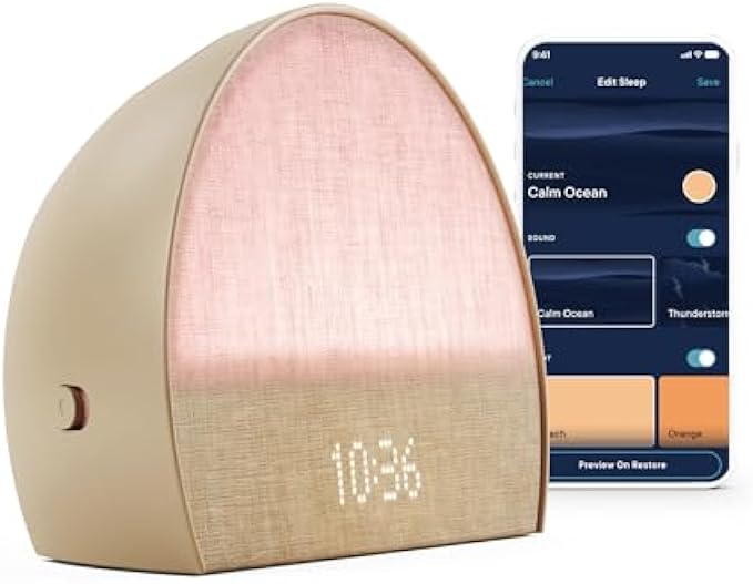 Hatch Restore 2 Sunrise Alarm Clock, Sound Machine, Smart Light (Latte) ー Your Bedside Sleep Guide, White Noise, Personal Sleep Routines, Dimmable Clock, Deep Sleep, Gentle Alarm, Wake Up Energized