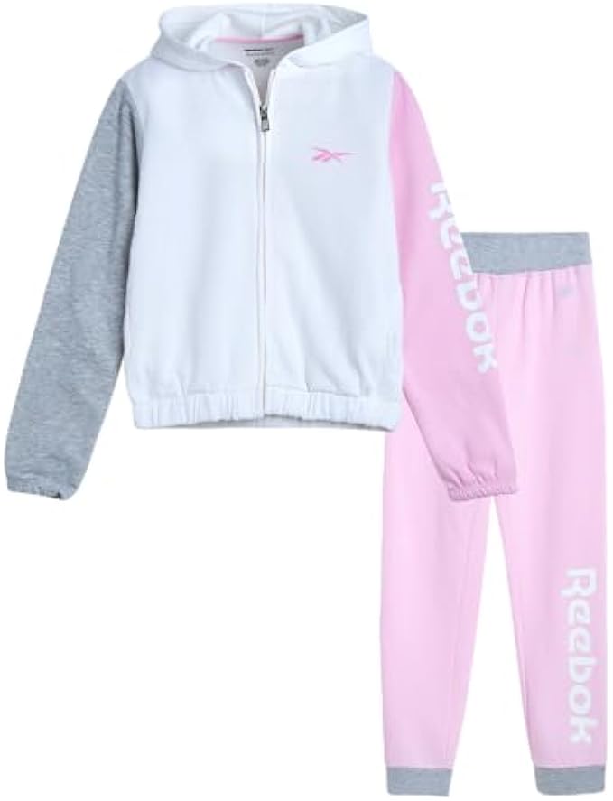 Reebok Girls' Jogger Set - 2 Piece Hoodie Sweatshirt and Sweatpants Sweatsuit (Size: 4-12)