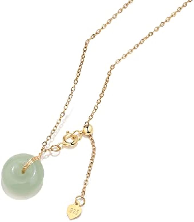 GACEMIU Jade Necklace 925 Sterling Silver 14K Gold Plated Jade Pendant Necklaces for Women Natural Green Hetian Jade Necklace Jewelry Gift for Women Girls