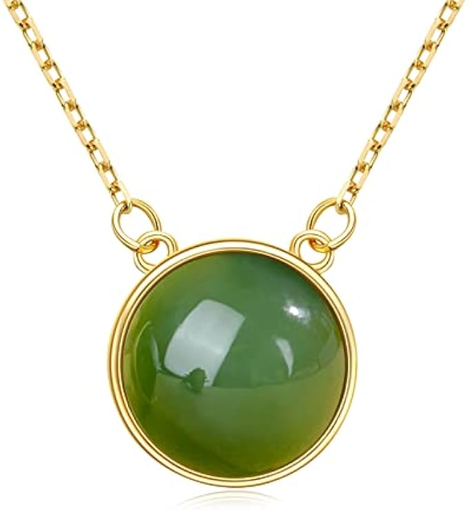 DENGGUANG Jade Necklace for Women Sterling Silver Natural Real Green Jade Pendant Lucky Jewelry Gift for Mom Wife Girlfriend