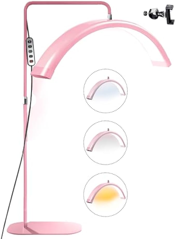 toyshi Eyelash LED Floor Light, Half Moon Lamp for Lash Extension, Lighting for Beauty, Skincare, Lashes, Eyebrows, Filming Content Creation Pink