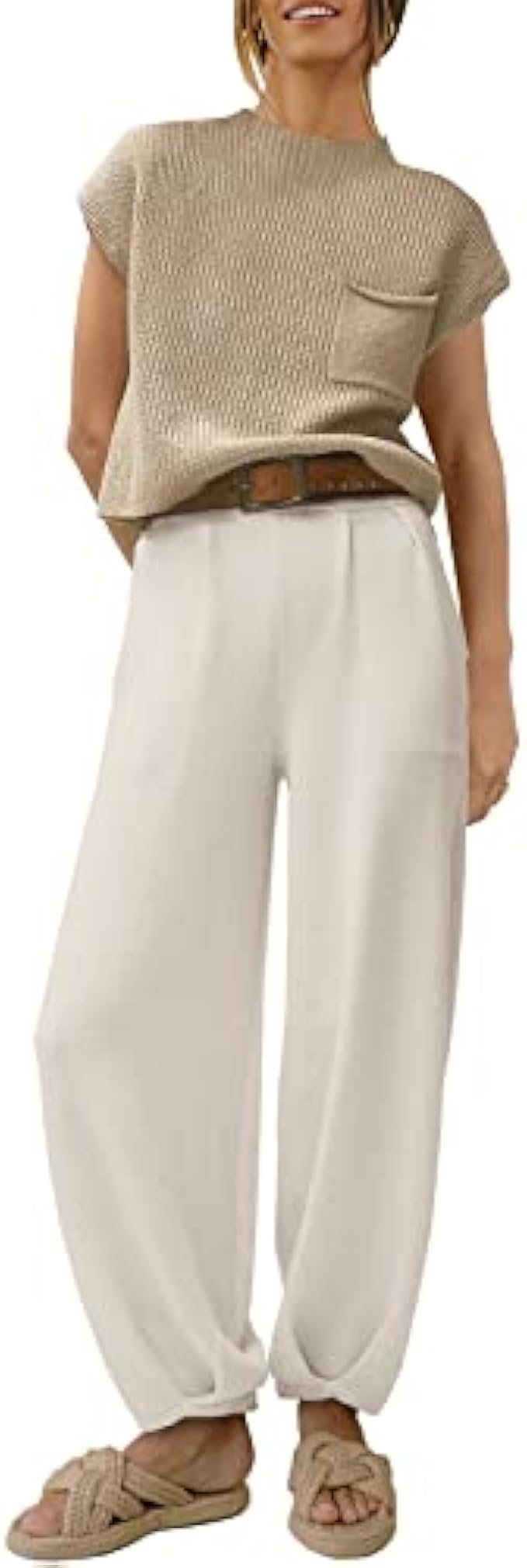 ANRABESS Women's Two Piece Outfits Sweater Sets Knit Pullover Tops and High Waisted Pants Tracksuit Lounge Sets