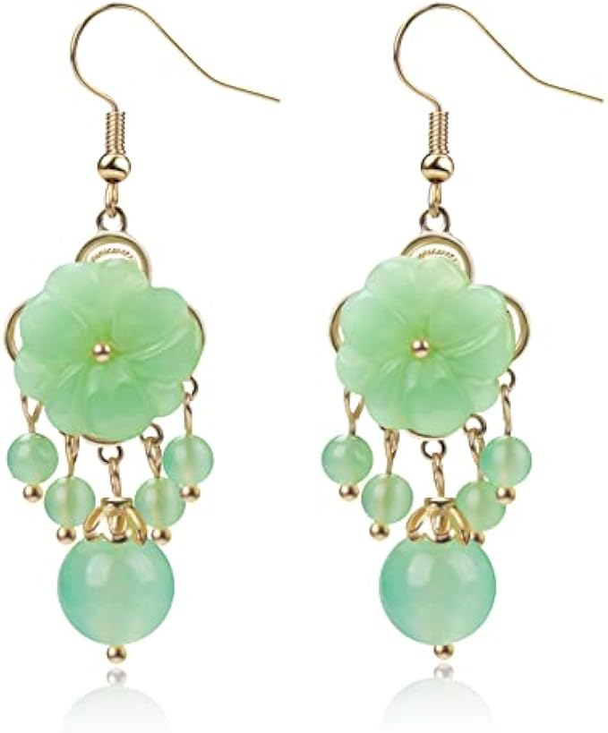 HL1971 Natural Ladies Jade Earrings and Jade Necklace Set, Suitable for Mother's Day, Easter, Christmas