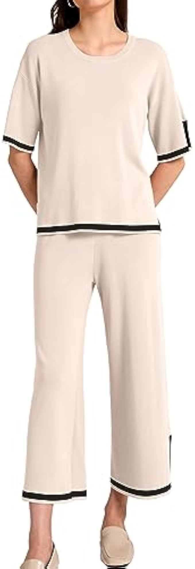 SuperPrity Women Sweater Set 2 or 3 Piece Outfits Short/Long Sleeve Knit Pullover Tops High Waist Wide Leg Pants Lounge Sets