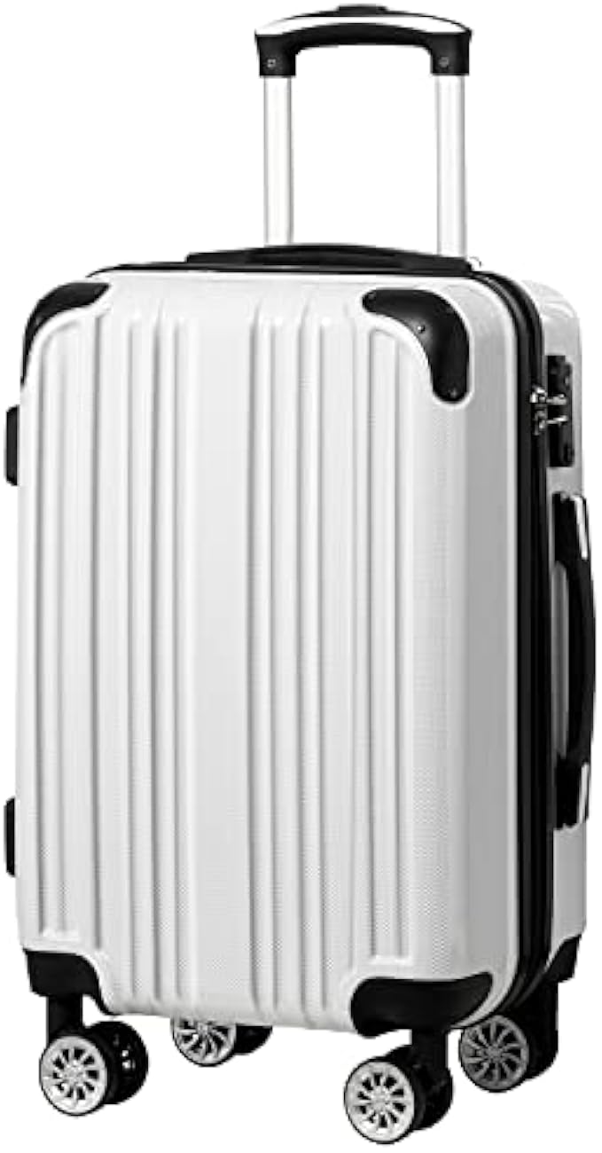 Coolife Luggage Expandable(only 28") Suitcase PC+ABS Spinner 20in 24in 28in Carry on (white grid new, S(20in)_carry on)