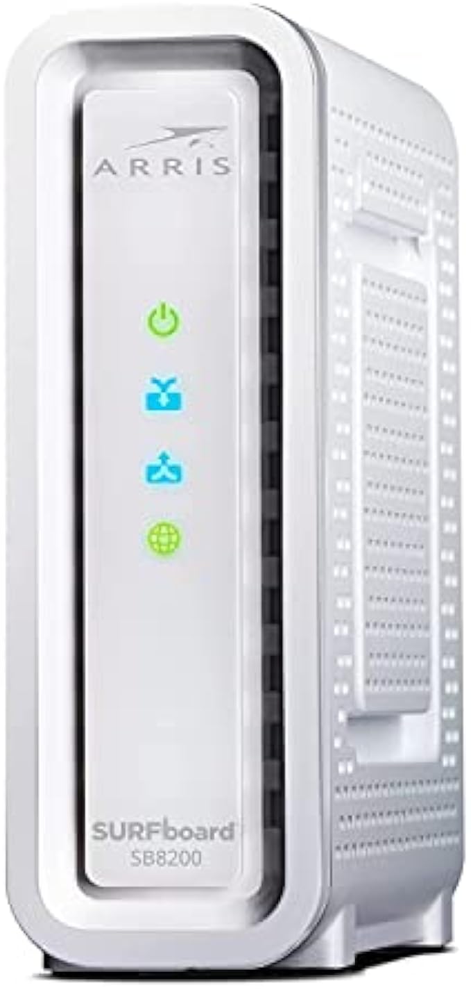 ARRIS SURFboard SB8200 DOCSIS 3.1 Cable Modem | Approved for Comcast Xfinity, Cox, Charter Spectrum, & more | Two 1 Gbps Ports | 1 Gbps Max Internet Speeds | 4 OFDM Channels | 2 Year Warranty,White