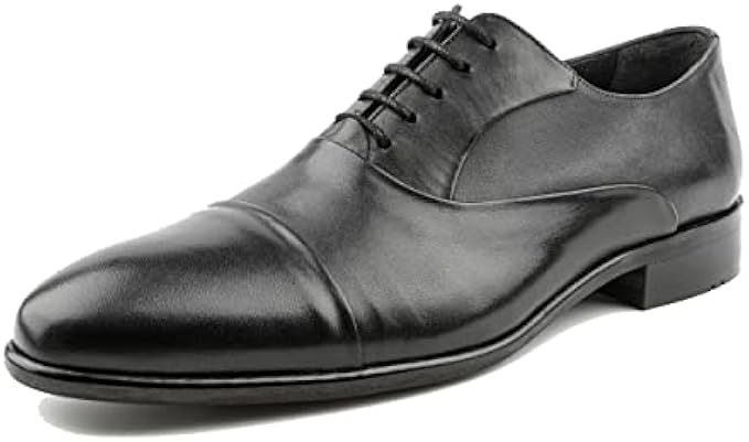 Mazaca Men's Cap Toe Oxford Hand Made Shoes, Closed Lacing, Shoes for Special Occasions, Leather Upper, Lining, Insole, Neolite Sole, Gifts for Dads