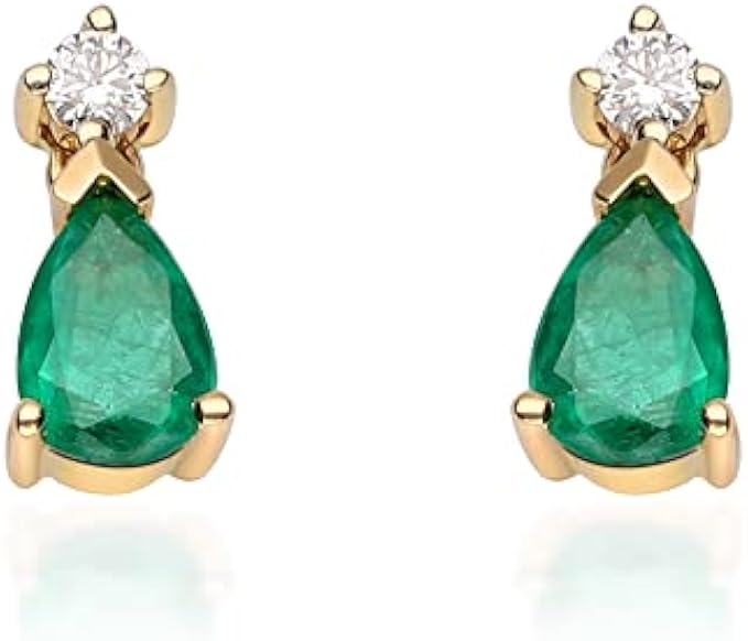 Gin & Grace 10K Yellow Gold Natural Zambian Emerald Earrings for women | Ethically, authentically & organically sourced Pear-cut Emerald hand-crafted jewelry for her | Emerald Earrings for women