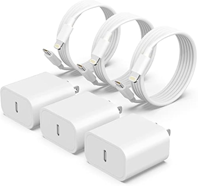 [Apple MFi Certified] 3 Pack iPhone 14 13 Fast Charger, 20W PD USB C Wall Charger Adapter with 3 Pack 6FT Type C to Lightning Cable Compatible with iPhone 14/13 Pro/13/12/12 Mini/12 Pro Max/11 Pro Max