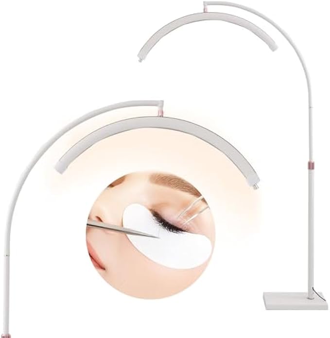 Lineiss Lash Light Esthetician Light for Lash Extensions Led Floor Lash Lamp Half Moon Ring Light for Lash Extension Adjustable Brightness Height with Phone Holder Cosmoglo Light Artists Light White