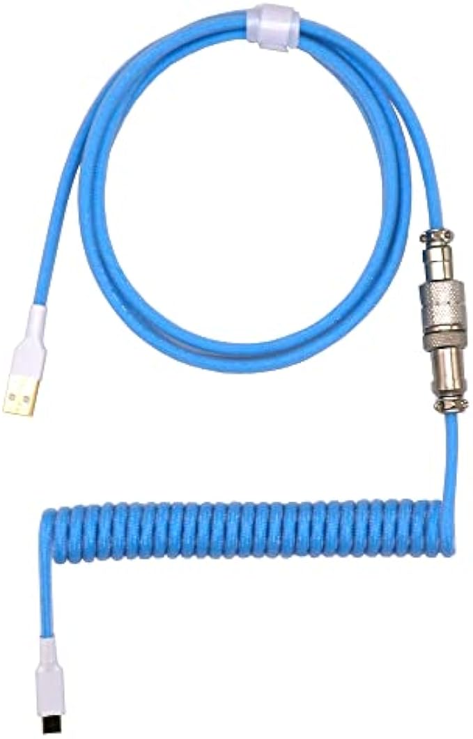 Kraken Light Blue Coiled Keyboard Cable - Artisan Coiled USB C Cable with Aviator Connector for Mechanical Gaming Keyboards (Sky Blue)