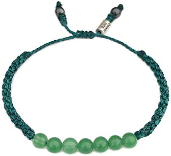 Green Jade Bead Bracelet - Woven Cord Unisex Stone Bangle Stretch Drawstring Size Adjustable for Men and Women by RUMI SUMAQ Handmade Jewelry
