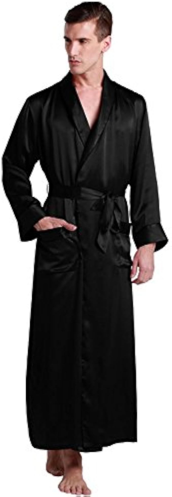 LilySilk Mens Real Silk Robe 22 Momme Bath Robes Luxury Contrast Full Length 100 Silk Male Long