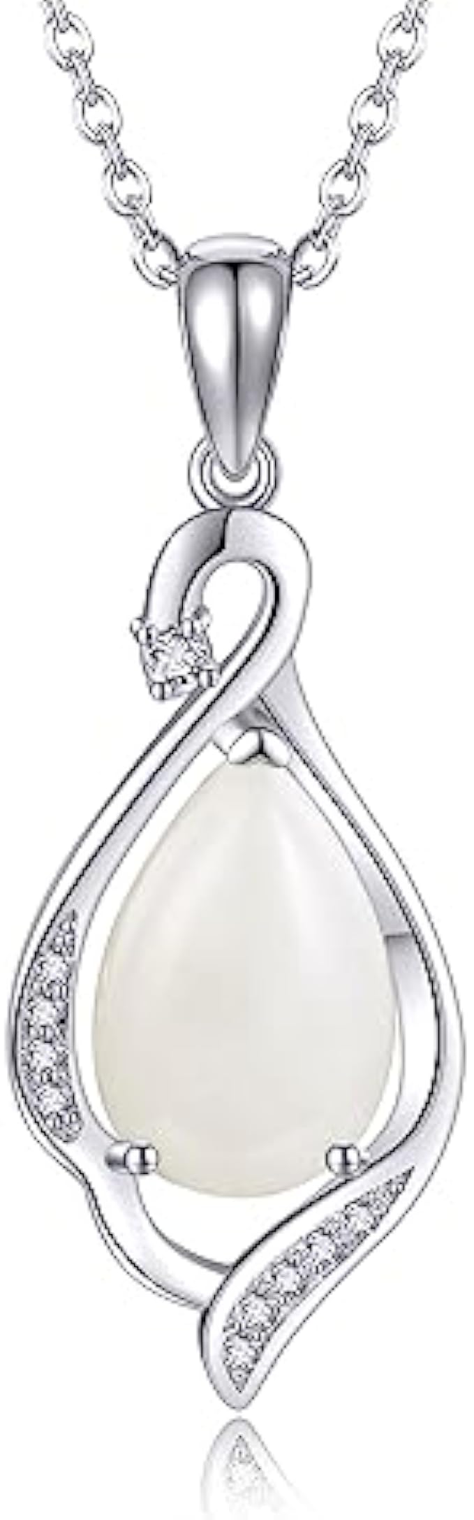 EXRANQO Teardrop Created Jade Necklace 925 Sterling Silver Teardrop Pendant Necklace Jewelry Gifts for Women Girls