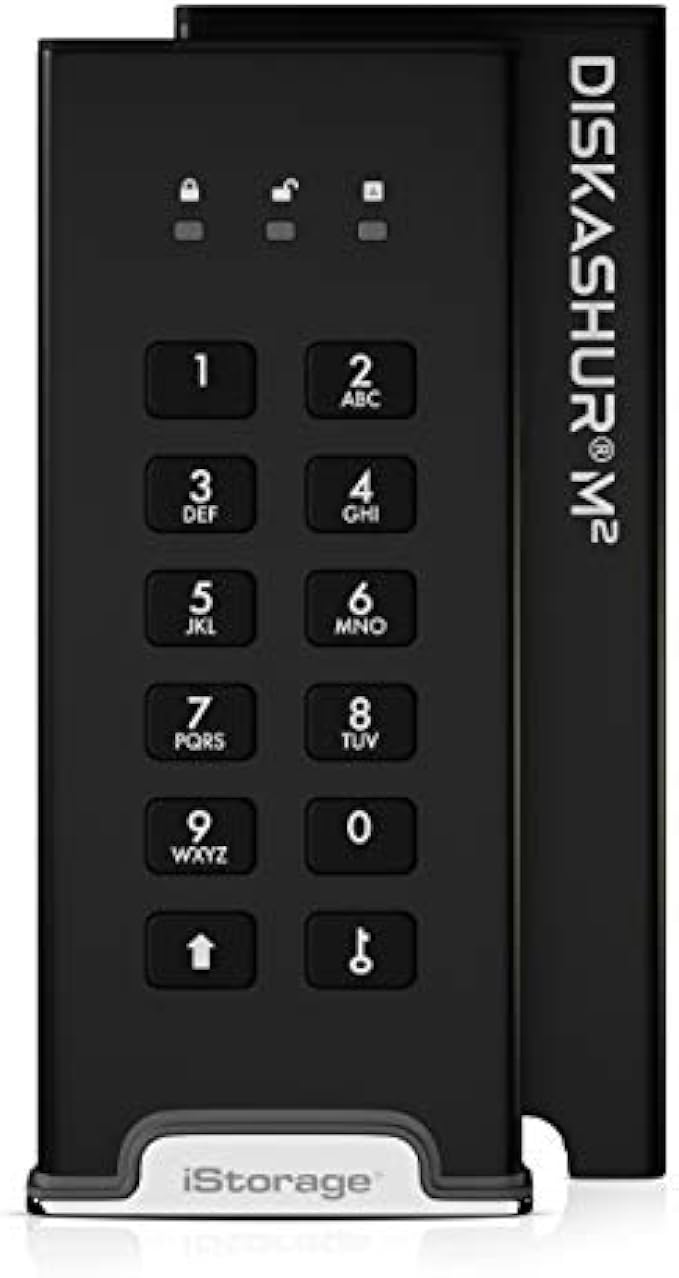 iStorage diskAshur M2 1TB – PIN authenticated, Hardware encrypted USB 3.2 Portable SSD. Ultra-Fast, FIPS Compliant, Rugged & Portable.