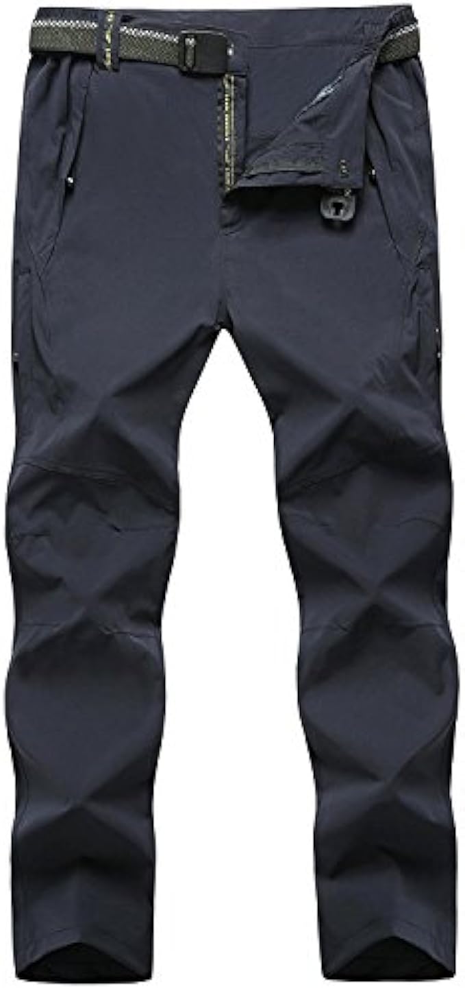 TBMPOY Men's Hiking Pants with Belt Outdoor Quick-Dry Lightweight Waterproof Fishing Mountain Pants 5 Zipper Pockets