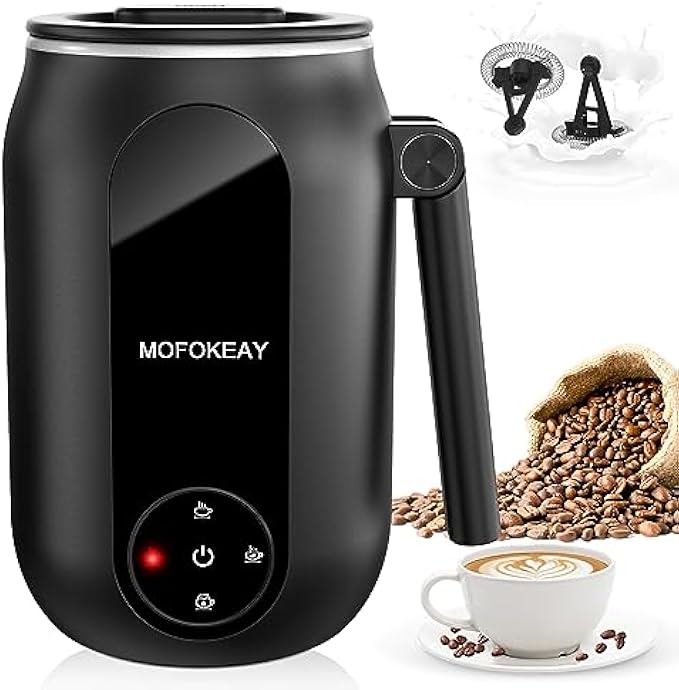 MOFOKEAY Upgraded Milk Frother and Steamer, Frother for Coffee, 4-in-1 Automatic Hot and Cold Foam Maker, Electric Milk Steamer, Auto Shut-Off Frother for Latte, Cappuccinos, Macchiato & Hot Chocolate