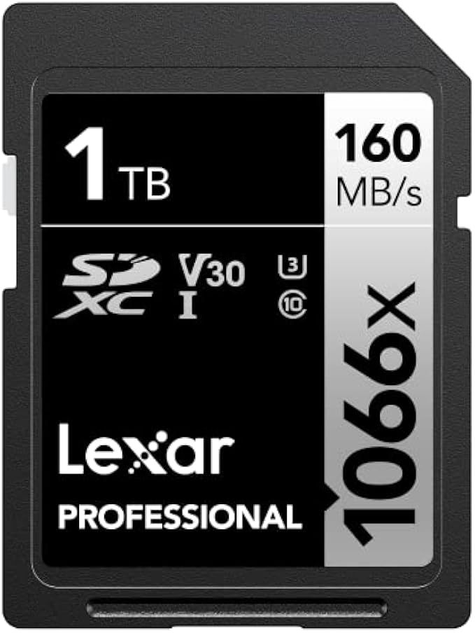 Lexar Professional 1066x 1TB SDXC UHS-I Memory Card Silver Series, C10, U3, V30, Full-HD & 4K Video, Up to 160MB/s Read, for DSLR and Mirrorless Cameras (LSD1066001T-BNNNU)