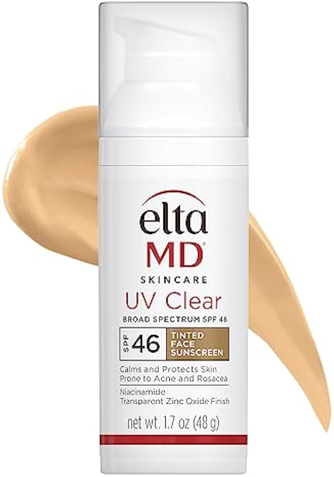 EltaMD UV Clear Tinted Face Sunscreen, SPF 46 Oil Free Sunscreen with Zinc Oxide, Protects and Calms Sensitive Skin and Acne-Prone Skin, Lightweight, Tinted, Dermatologist Recommended, 1.7 oz Pump