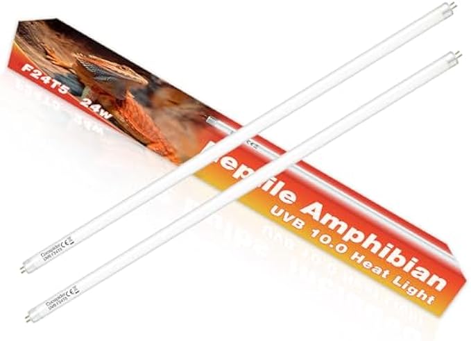 Hypool T5 UVB Reptile Light Bulb 2 Pack HO 24W Reptile Amphibian Habitat Lighting 22'' 10.0 UVB Bulb Desert Pet Habitat Lamp (24W-Bulb-2 Pack)