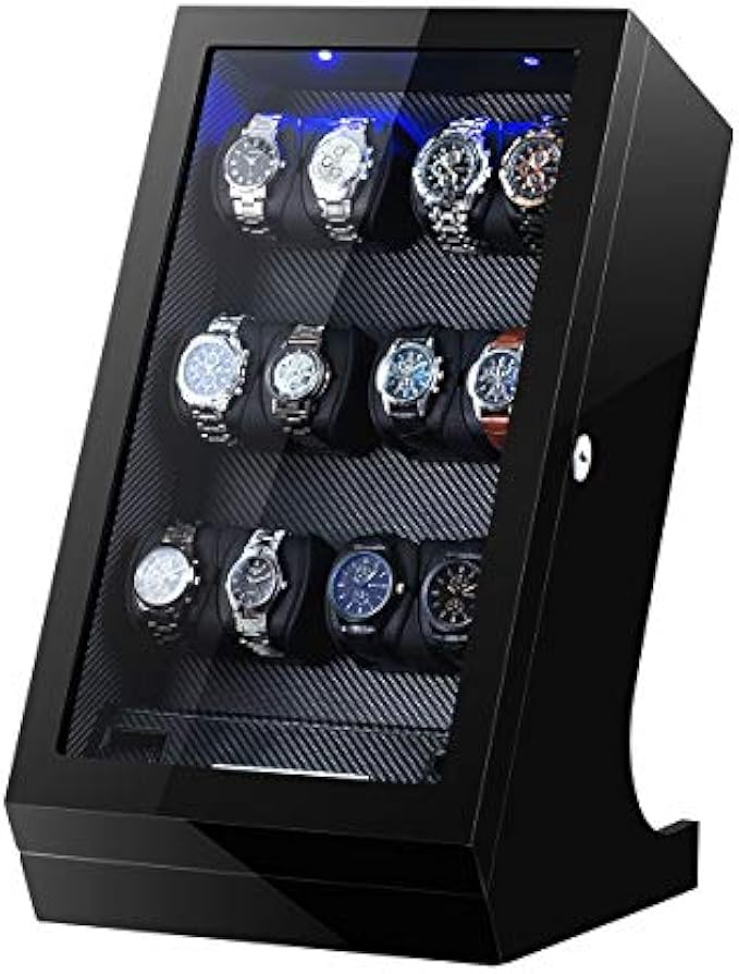 TEEMING Automatic Watch Winder Storage Box for 12 Watches Winders + 2 Watch Showcases, Rotating Watch Shaker Case, Quiet Motor, Multi Rotation Modes, Winding Watches LCD Display Box for Luxury Watches