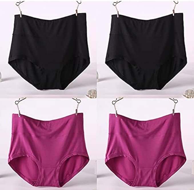 DXMRWJ 4Pcs/Lot High Waist Plus Size Briefs for Women Bamboo Fiber Panties Seamless Lingerie Underwear (Color : Style six, Size : XX-Large)