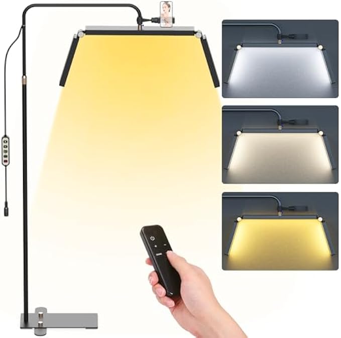 TwoWin Lash Light for Eyelash Tech, Lash Lamp for Eyelash Extensions, Esthetician Half Moon Light Lamp with Phone Holder for Lashes Tattoo Nails, Eyelash LED Floor Light Lamp 7 Lighting Modes