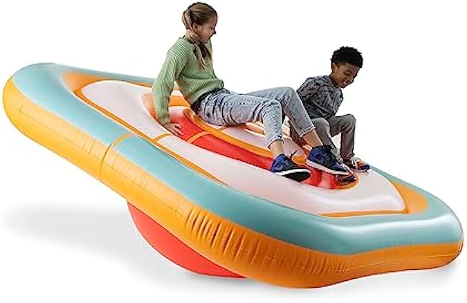 Hearthsong Inflatable Bullseye Balance Platform, 7½’W x 7½’L x 2¼’H Spinning Top Backyard Toy, 2-Sided Play, 300 lbs. Maximum, Ages 5 and Up