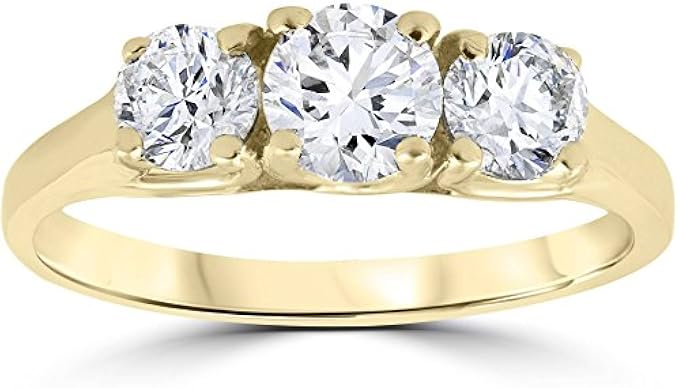P3 POMPEII3 1ct Three Stone Diamond Engagement Womens Anniversary Ring 14k Yellow Gold