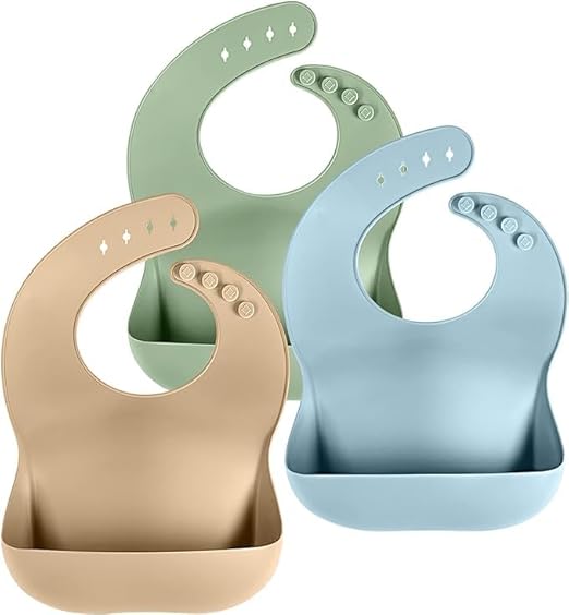 Cuddle Campus Set of 3 Silicone Bibs for Babies & Toddlers,Soft Adjustable Bibs with Pocket Food Catcher for Baby Girl,Boy