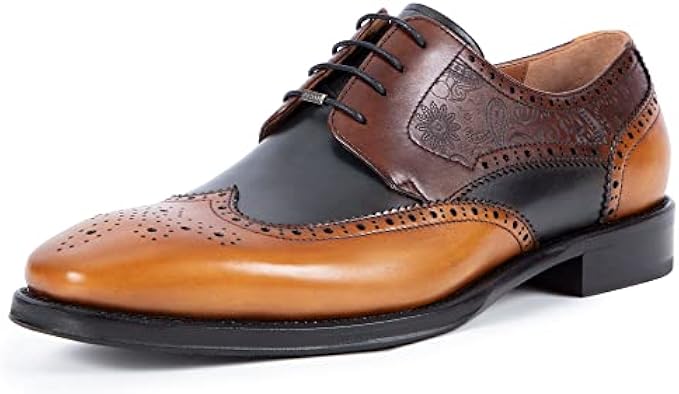 LEIZILEI Men's Dress Oxfords Shoes Brogue Genuine Leather Lace-Up Oxford Derby Shoes