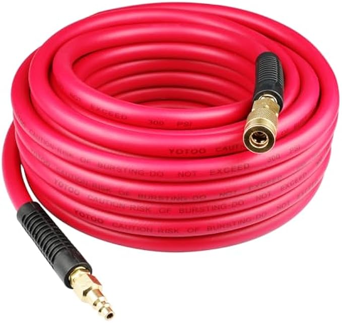 YOTOO Hybrid Air Hose 3/8-Inch by 50-Feet 300 PSI Heavy Duty, Lightweight, Kink Resistant, All-Weather Flexibility with 1/4-Inch Industrial Air Fittings and Bend Restrictors, Red