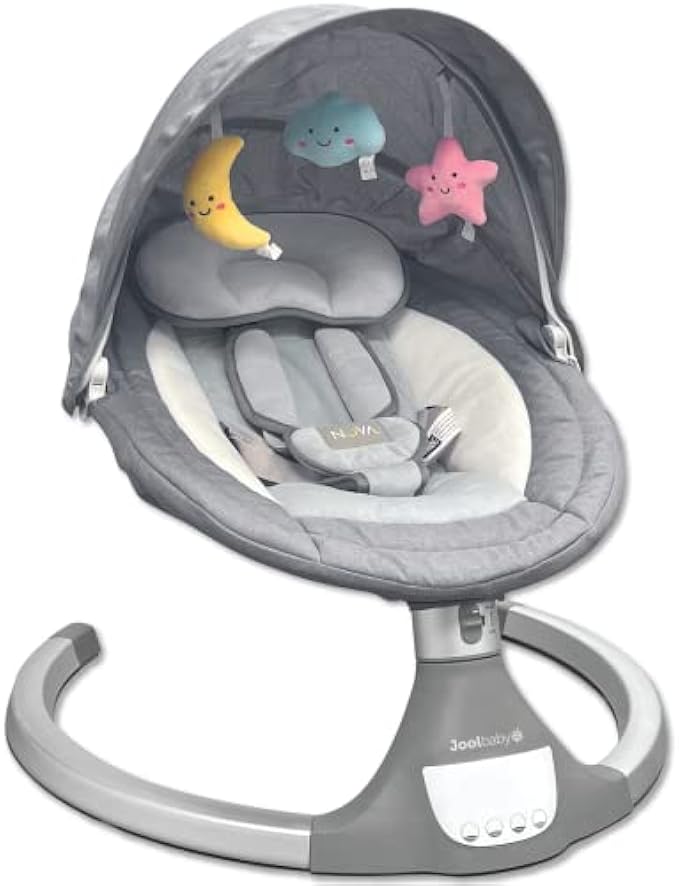 Nova Baby Swing for Infants - Motorized Bluetooth Swing, Music Speaker with 10 Preset Lullabies, Remote Control, Gray - Jool Baby