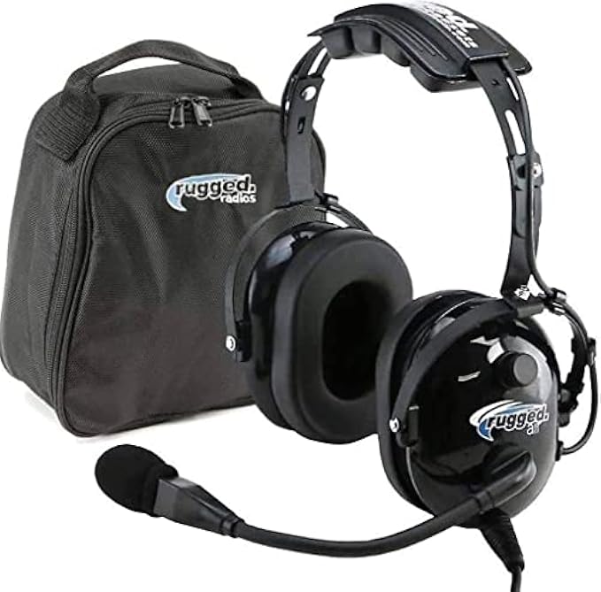 Rugged Air RA200 General Aviation Headset for Student Pilots – Features Noise Reduction Adjustable Headband Full Flex Mic Boom and Headset Bag