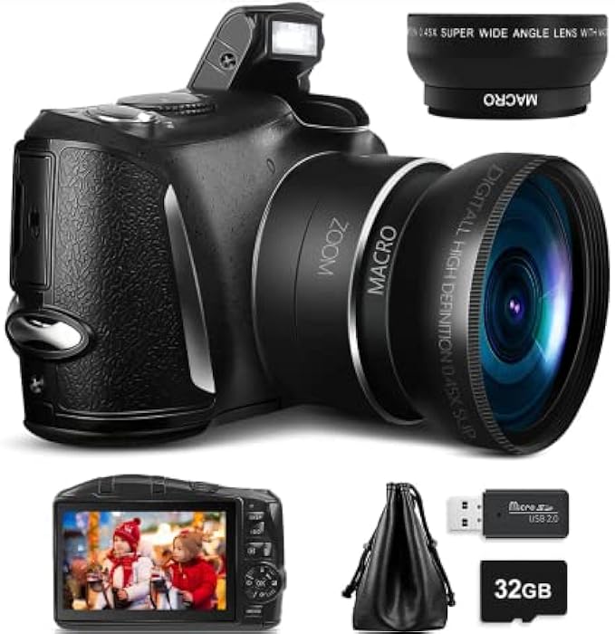 Monitech Digital Cameras for Photography 4K ，Vlogging Camera 48MP Video Camera 16X Digital Zoom Mini Camera Super Wide Angle Point and Shoot Digital Cameras with 32GB SD Card and Bag