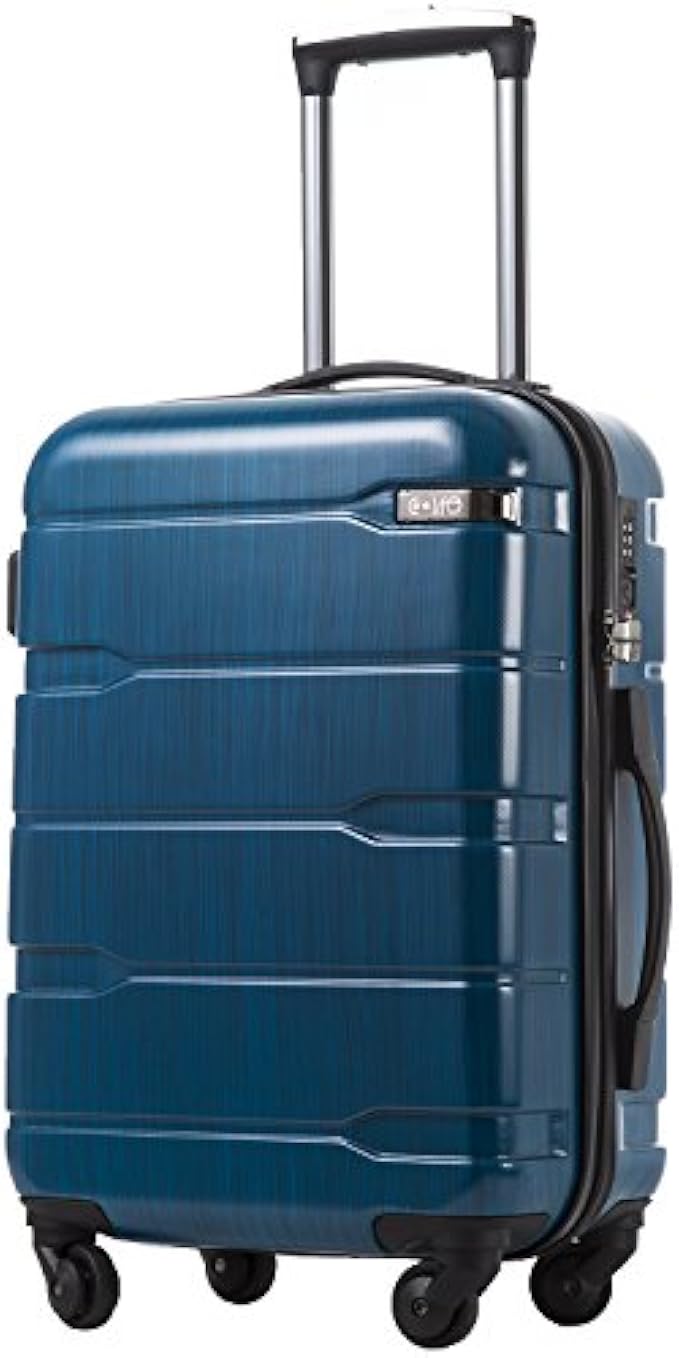 Coolife Luggage Suitcase PC+ABS Spinner Built-In TSA lock 20in 24in 28in Carry on (Caribbean Blue, S(20in_carry on))