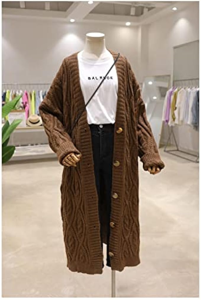 n/a Knitted Cardigan Women Khaki White Autumn Winter Patchwork Elegant Loose Long Outerwear Sweater Coat Soft Jacket