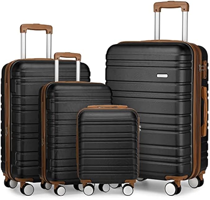 LARVENDER Luggage Sets 4 Piece, Expandable Luggage Hardside Carry on Suitcases Set with Spinner Wheels, Lightweight Travel Luggage Sets Clearance with TSA-Approved Lock, Black (18/20/24/28)"