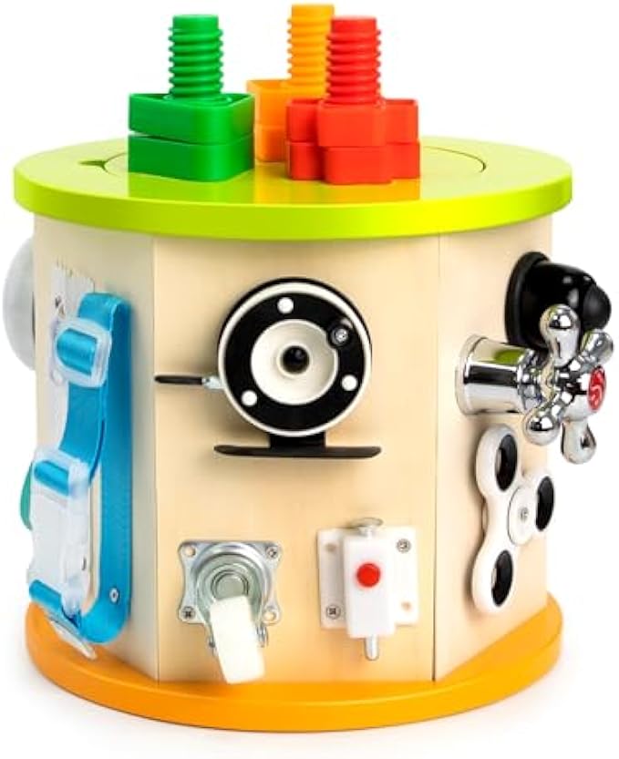 Aukful Wooden Activity Board House Learning Busy Board for Toddlers,Cube Sensory Game Board,Fine Motor Life Skills Activity Board,Intellectual Education Preschool Toys for Boys and Girls