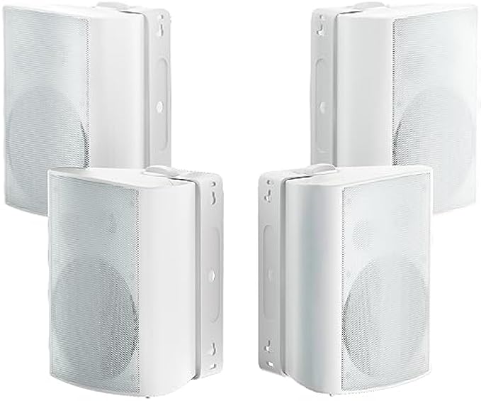 Herdio 800W 6.5 Inch Outdoor Speakers Bluetooth Waterproof with Superior Amplifier, Wall Mounted Sound System, Enhanced Bass & Durable, Mountable Swivel Brackets, for Patio Home (2 Pairs, White)