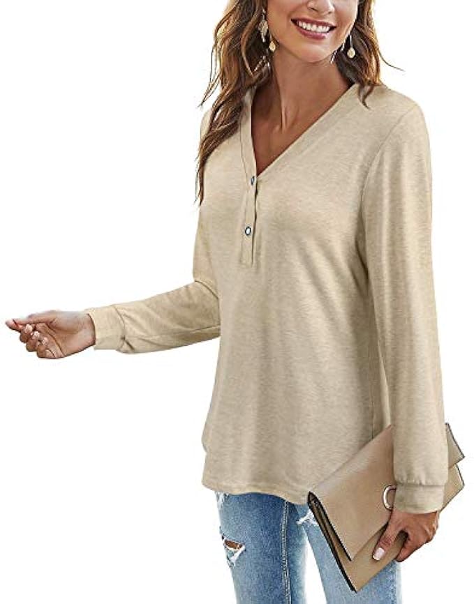 LAISHEN Women's Long/Short Sleeve T Shirt V Neck Casual Tops Dressy Loose Tunic Tee Shirt