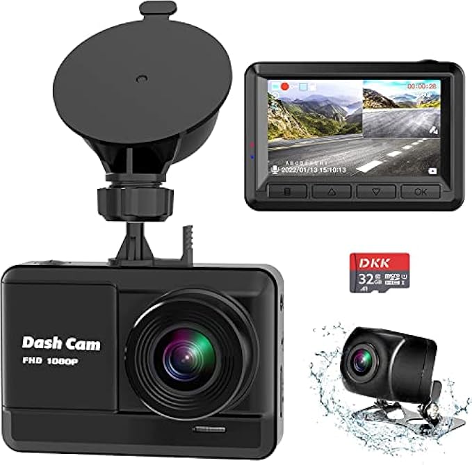 Dash Cam Front and Rear, Mini Dash Cam 1080P Full HD with 32GB SD Card, 2.45 inch IPS Screen, 2 Mounting Ways, Night Vision, WDR, Accident Lock, Loop Recording, Parking Monitor, Motion Detection