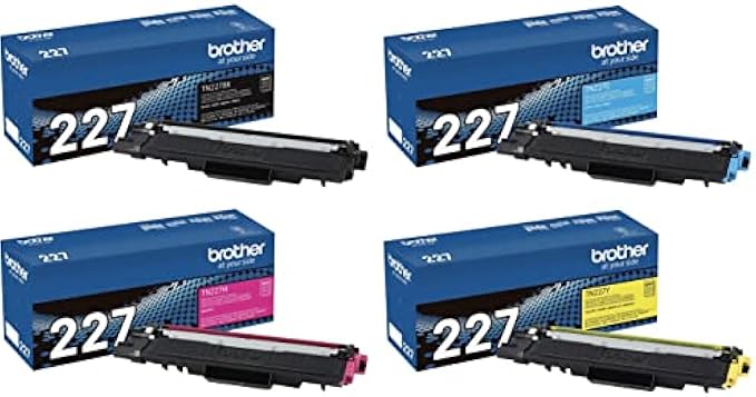 Brother Genuine TN227BK, TN227C, TN227M, TN227Y High Yield 4-Color Toner Cartridge Set, Black Cyan Magenta & Yellow, TN227